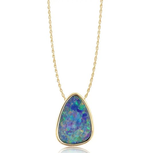 14k Gold Australian Opal Doublet Slider Pendant Necklace