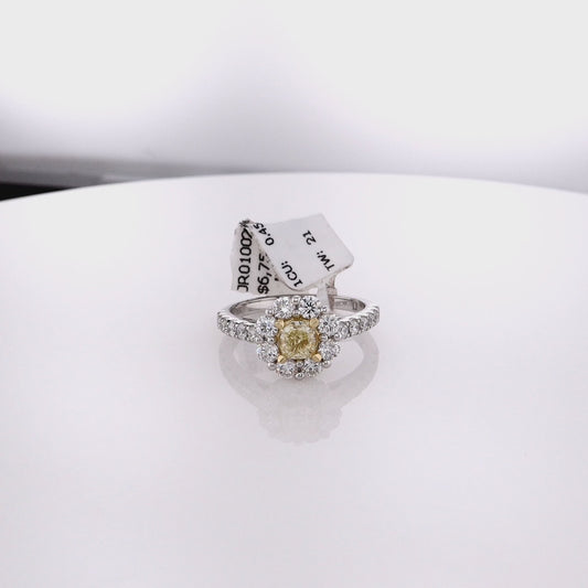 Two-Tone Daisy Design Yellow and White Diamond Ring