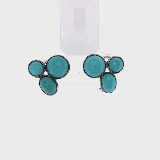 Estate Ippolita Rock Candy Collection Sterling Silver Turquoise Omega Back Clip-On Earrings