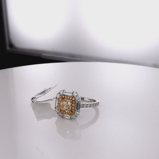 18k Two-Tone Double Halo Yellow and White Diamond Ring
