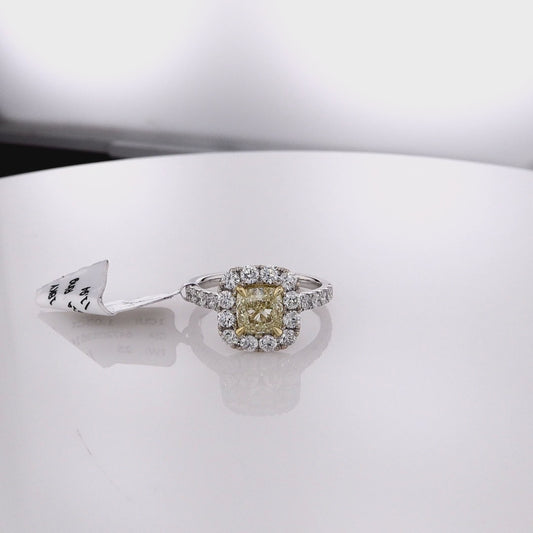 18k Two-Tone Square Center Yellow and White Diamond Halo Ring