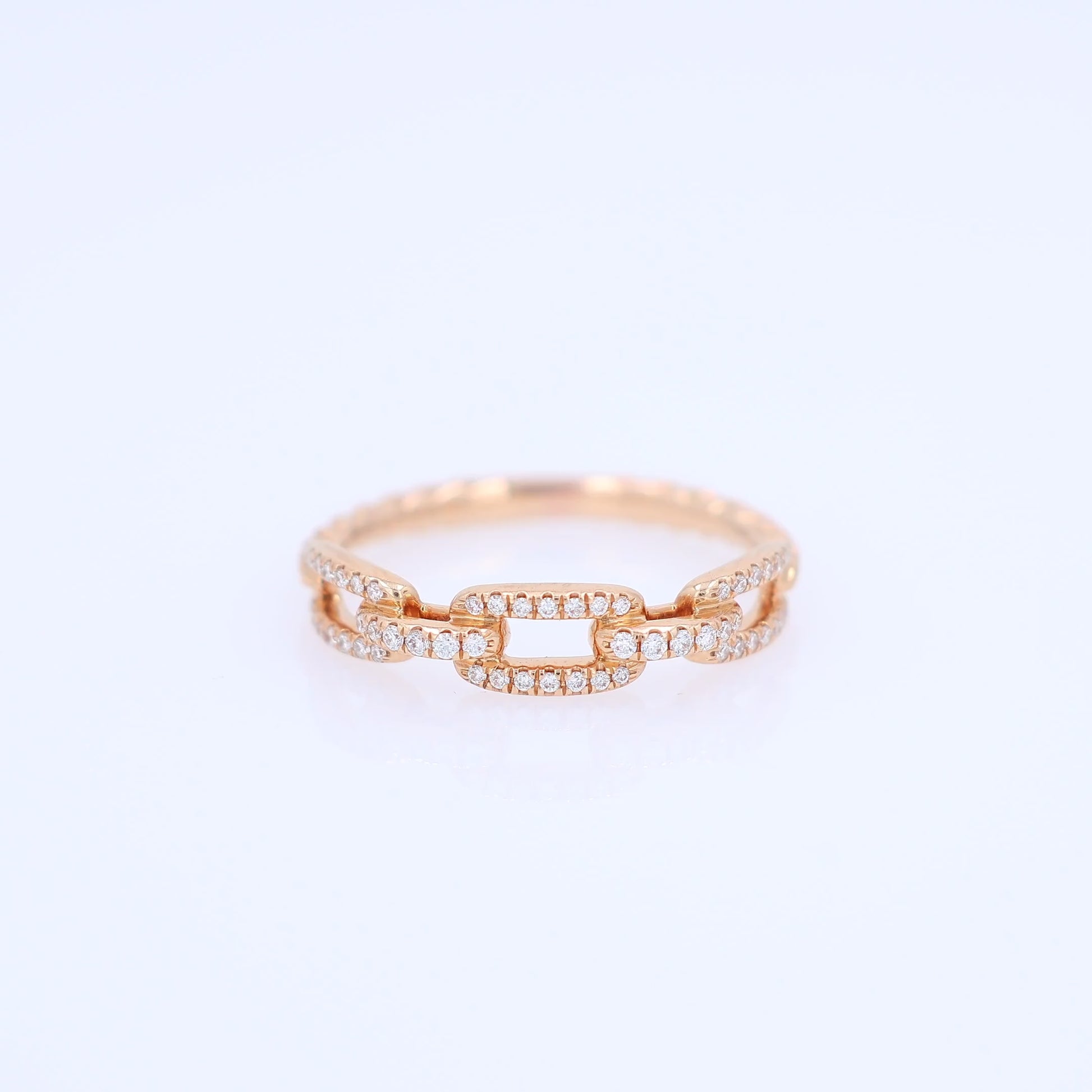 David Yurman rose gold chain link design diamond cable shank band on a white background