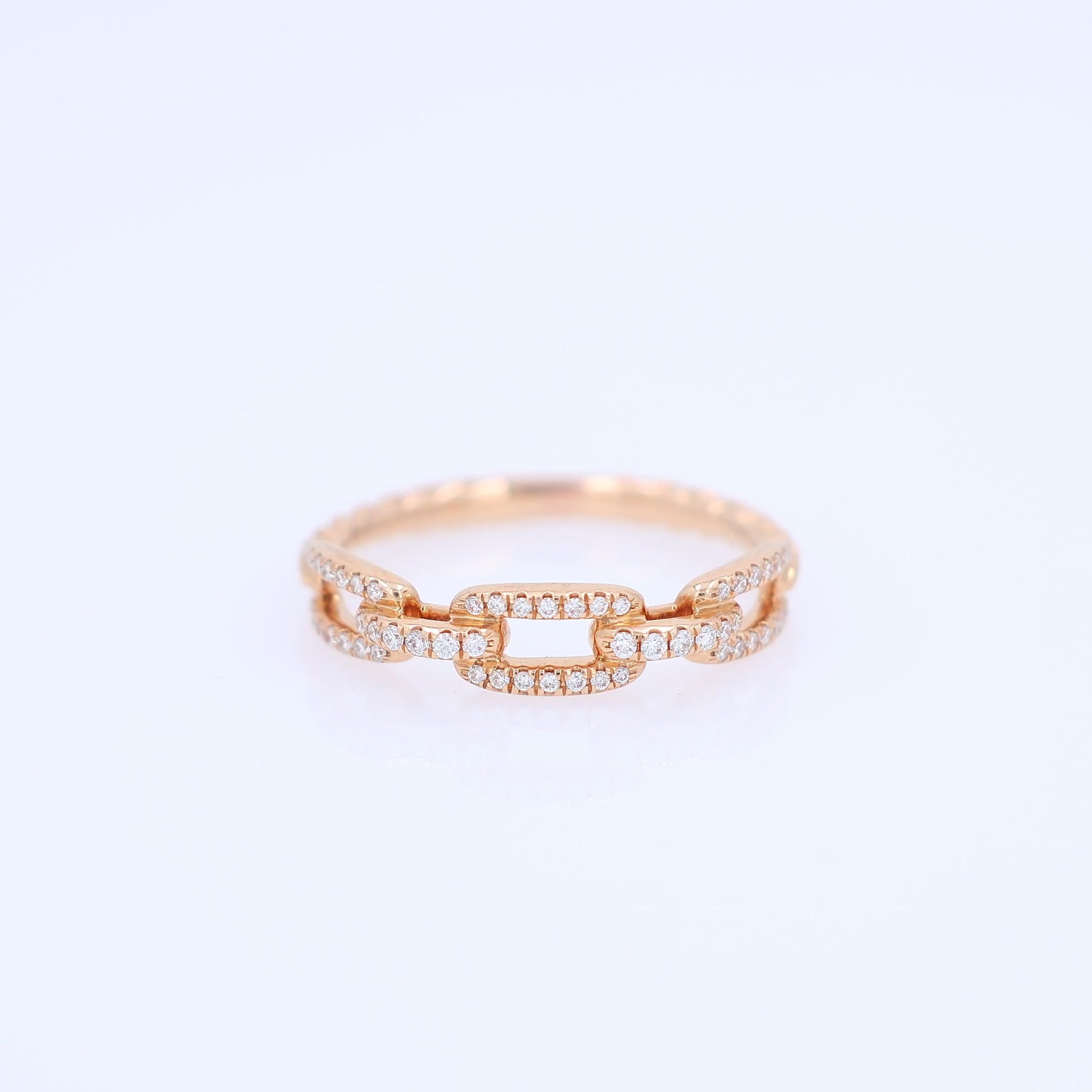 David Yurman rose gold chain link design diamond cable shank band on a white background
