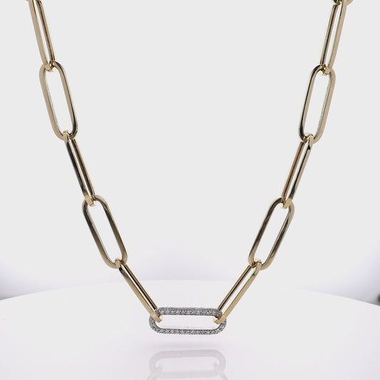 14k Yellow Gold 18" Large Paperclip Link Diamond Chain Necklace