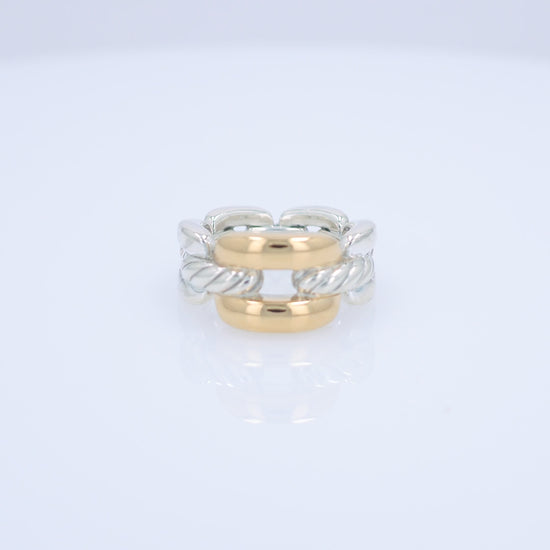 David Yurman two-tone silver and gold chain link design ring on a white background