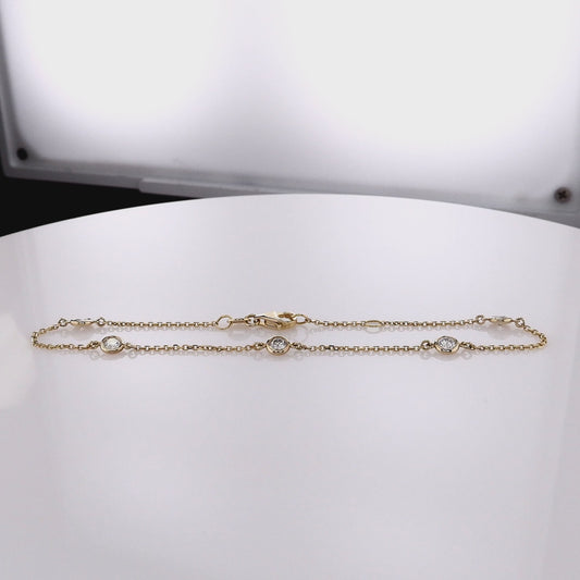 14k Gold Diamond Station Bracelet, 7.5"