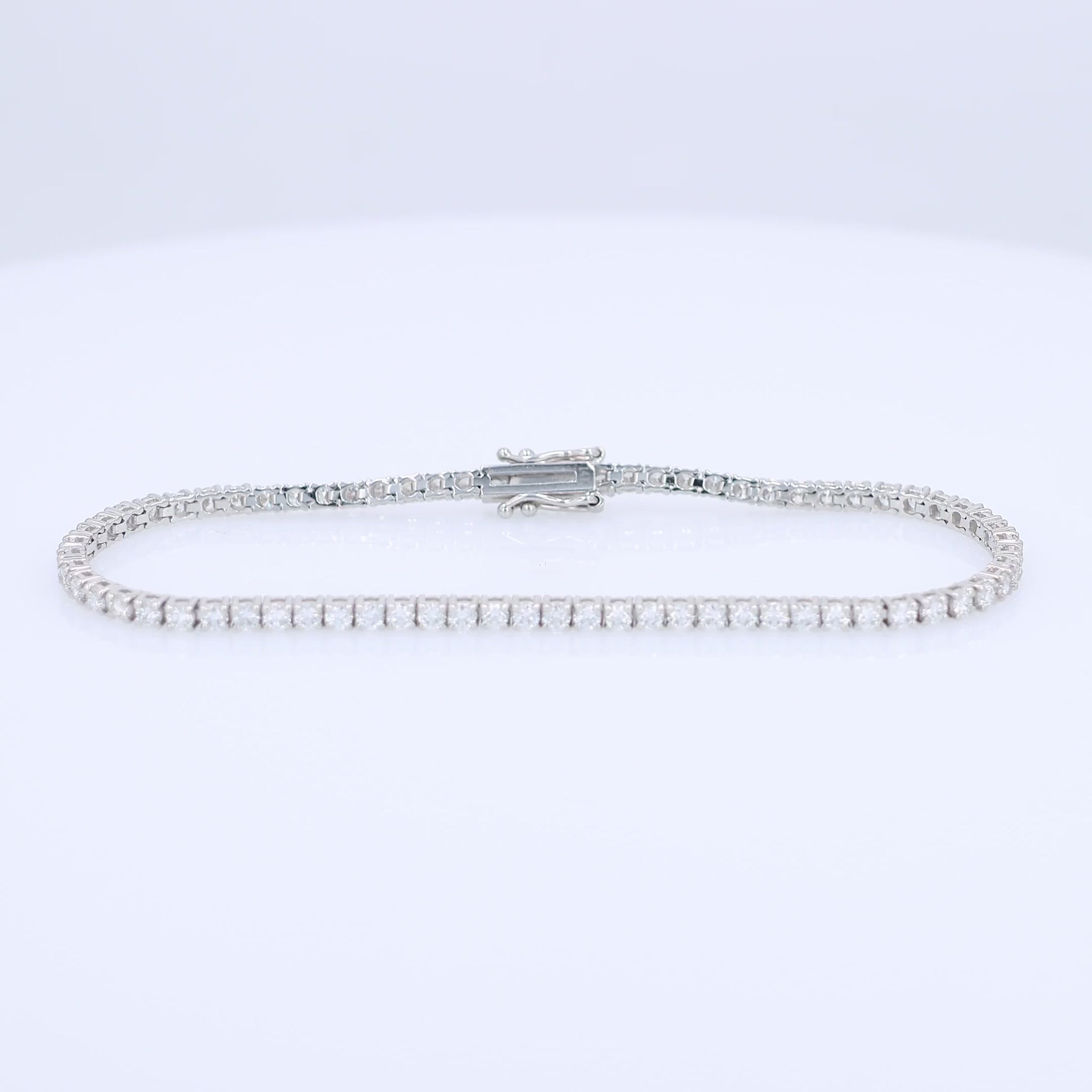 White gold 2.84 carat diamond tennis bracelet on a white background