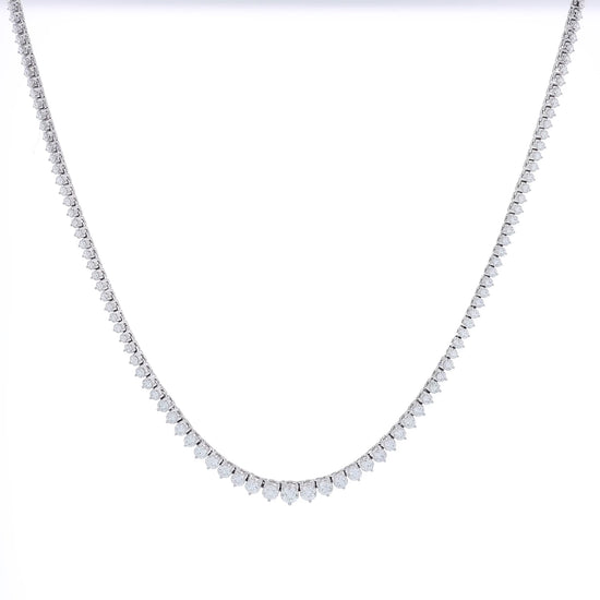 White gold 6.82 carat graduated diamond necklace on a white background