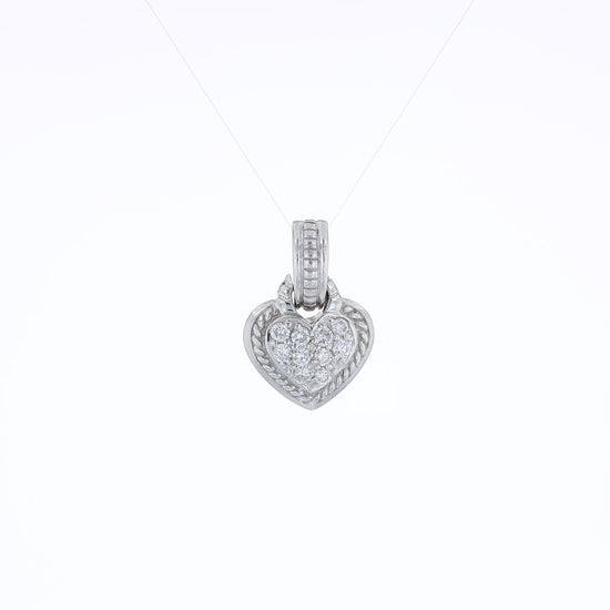 White gold Judith Ripka diamond enhancer pendant with rope border on a white background