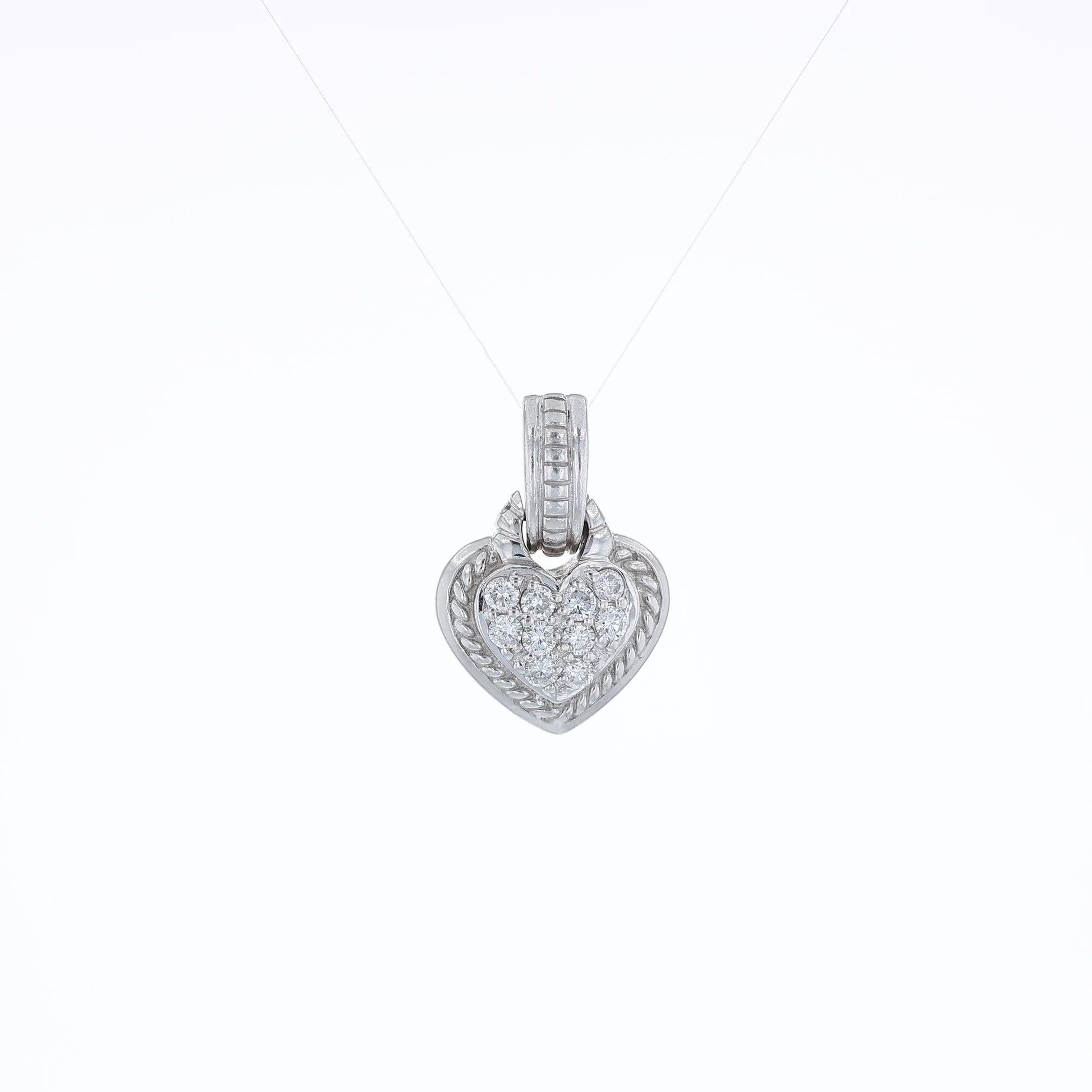 White gold Judith Ripka diamond enhancer pendant with rope border on a white background