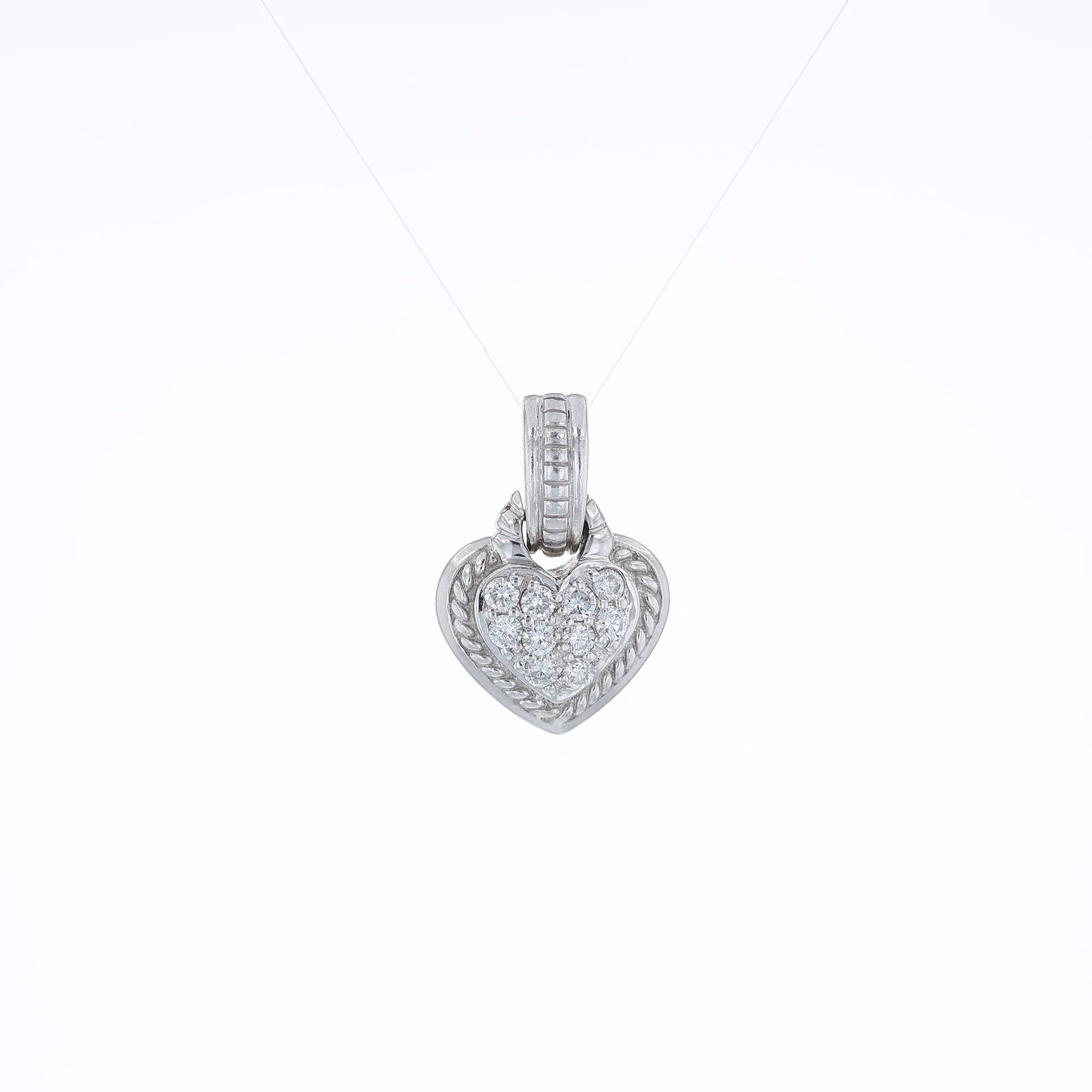 White gold Judith Ripka diamond enhancer pendant with rope border on a white background