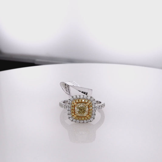 18k Two-Tone Double Halo Yellow and White Diamond Ring
