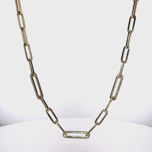 18k Yellow Gold 18" Polished Diamond Paperclip Link Necklace