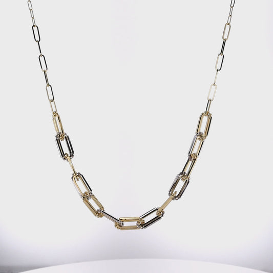 14k Two-Tone Adjustable 16-18" Paperclip Link Chain Necklace