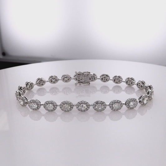 14k White Gold 7" Diamond Halo Bracelet