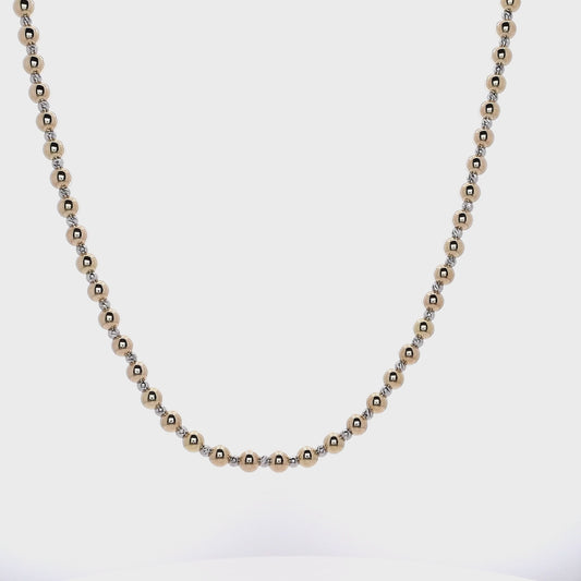 14k Two-Tone Polished and Diamond-Cut Beaded Chain Necklace