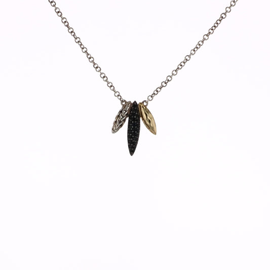Estate John Hardy Sterling Silver and 18 Karat Yellow Gold Black Sapphire Tri-Spear Pendant