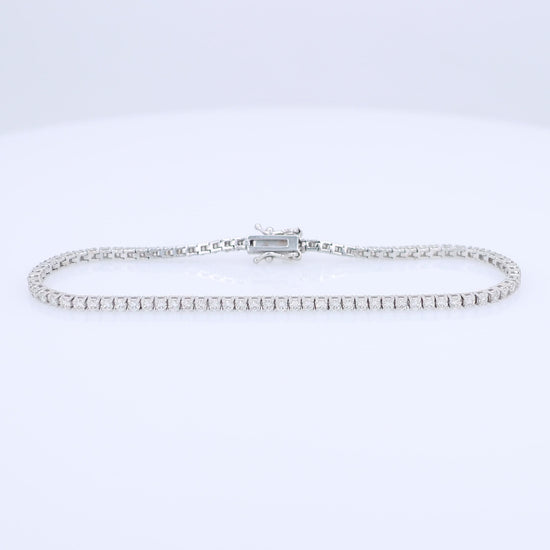 White gold 2.00 carat diamond tennis bracelet on a white background
