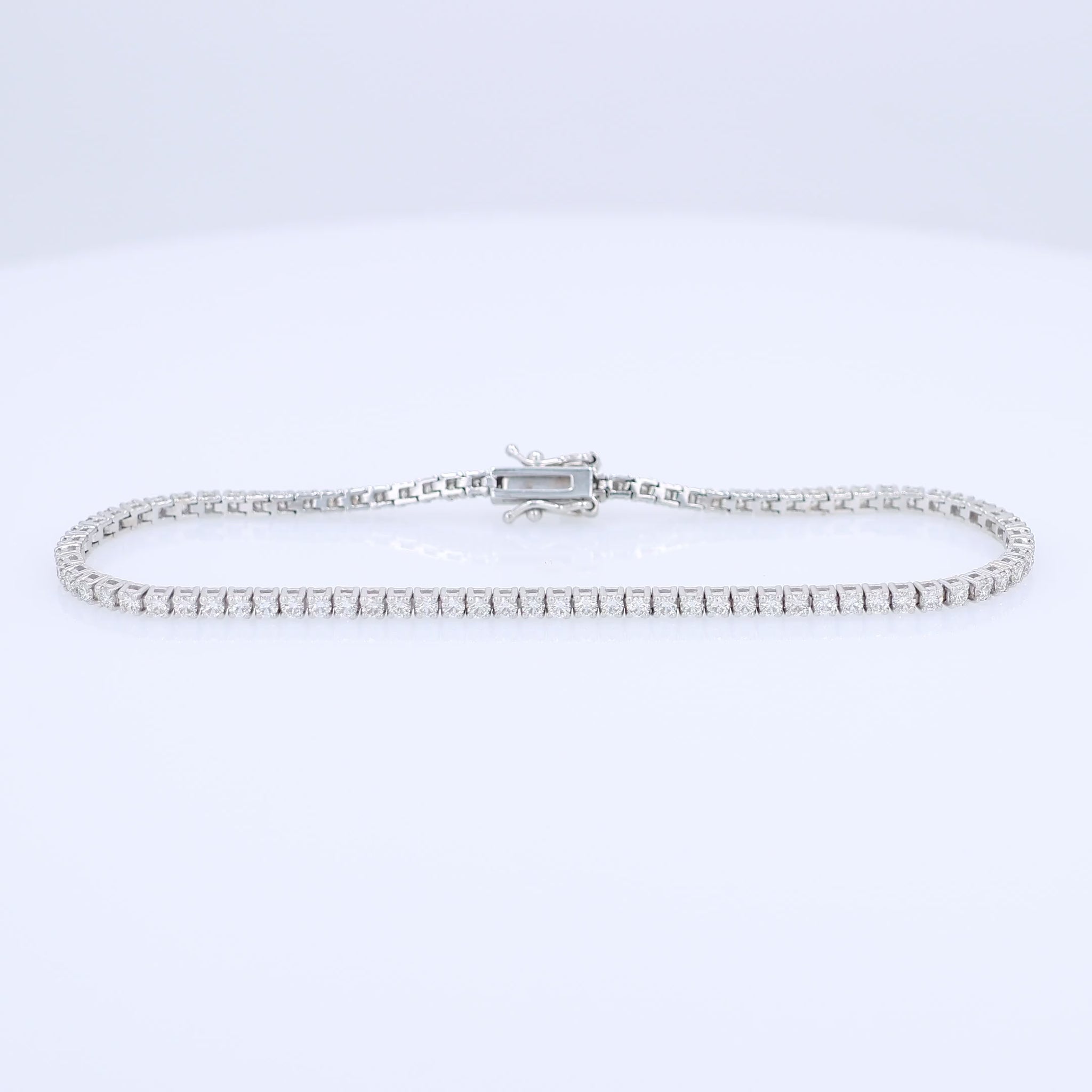 White gold 2.00 carat diamond tennis bracelet on a white background