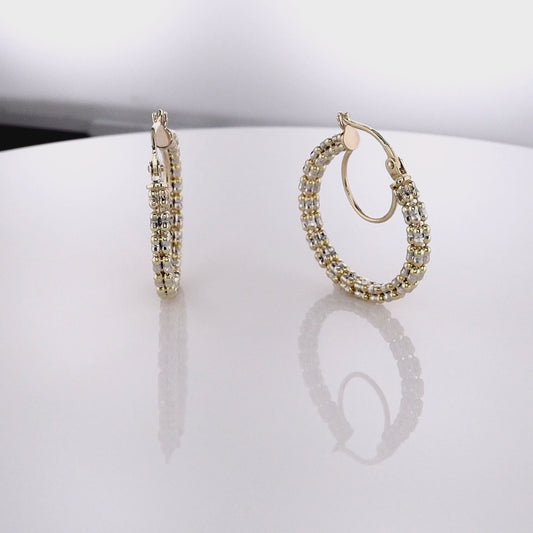 14k Two-Tone Diamond-Cut Hoop Earrings
