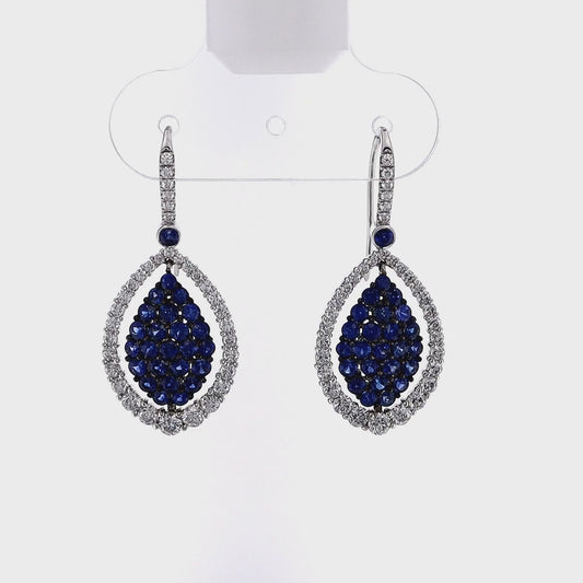 Jack Kelege 18k White Gold Marquise Shaped Sapphire and Diamond Drop Earrings