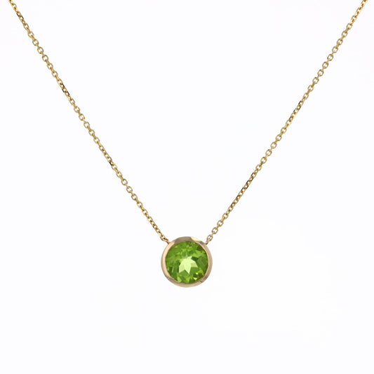 14k Yellow Gold 16" Bezel Set Round Peridot Pendant Necklace