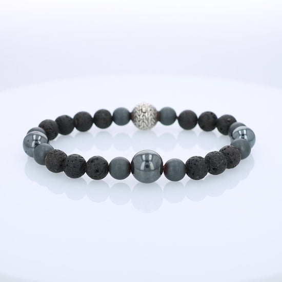 360 degree video of a black beaded John Hardy bracelet with a silver clasp on a white background