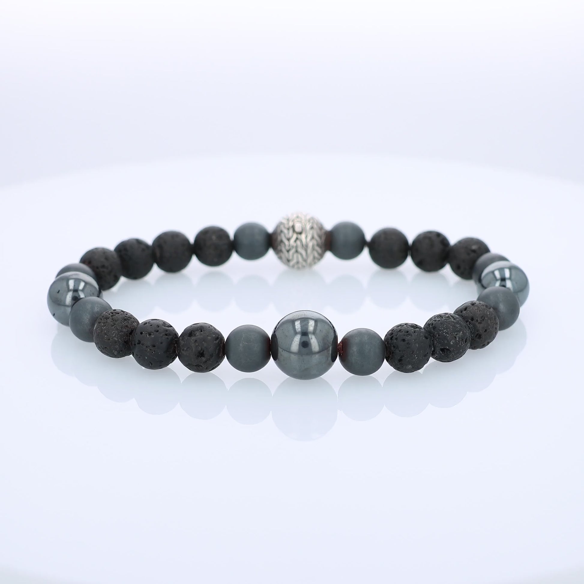 360 degree video of a black beaded John Hardy bracelet with a silver clasp on a white background