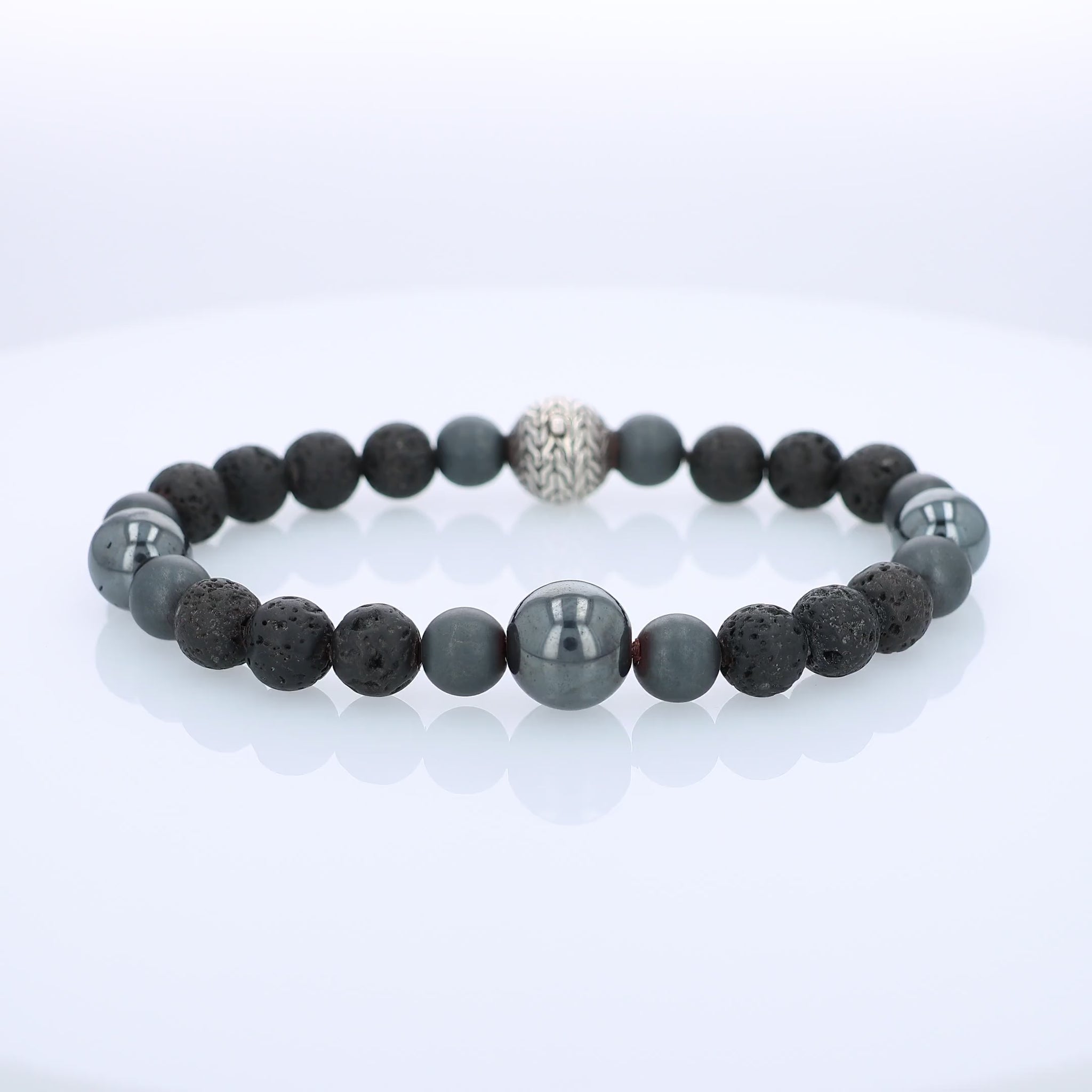 360 degree video of a black beaded John Hardy bracelet with a silver clasp on a white background