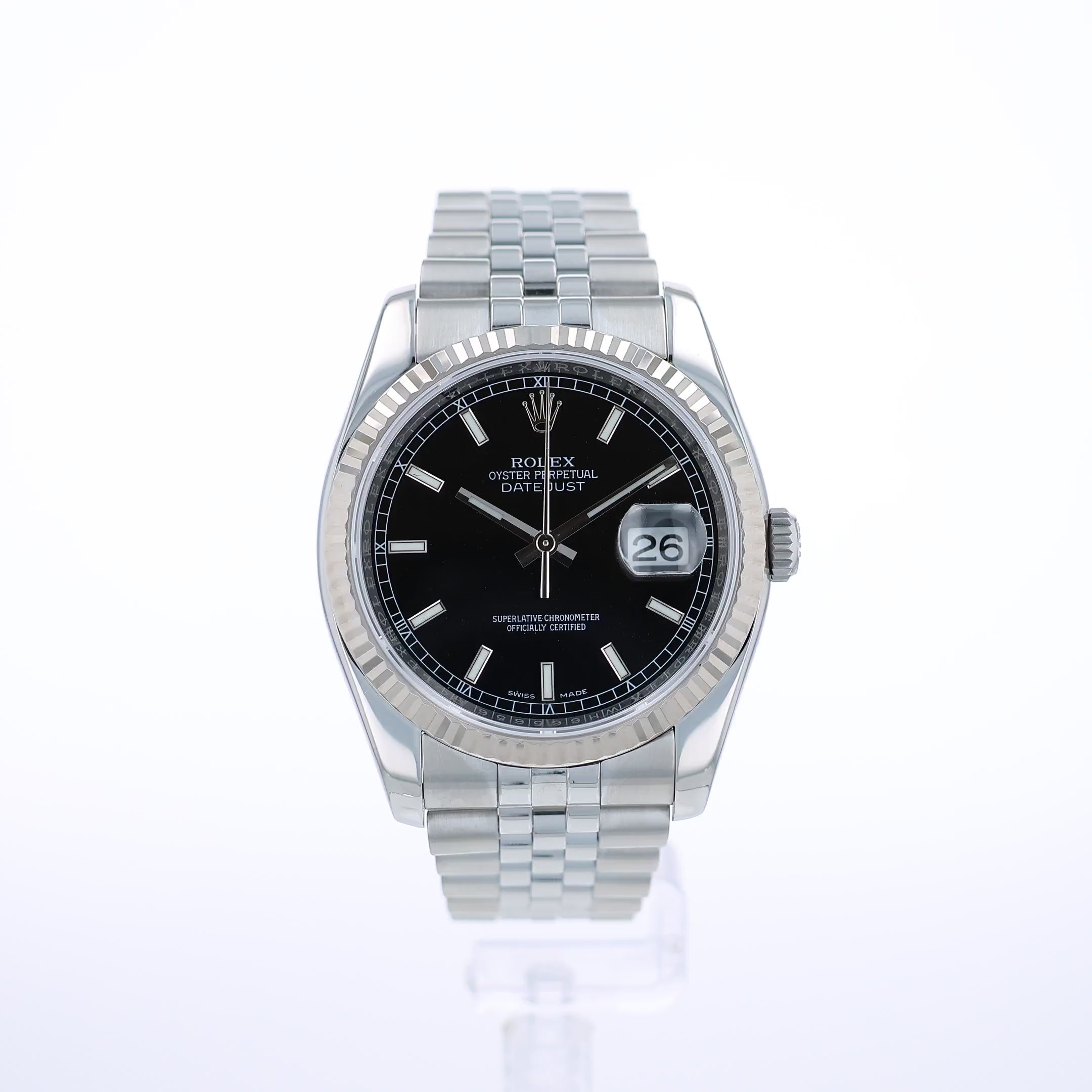 Estate Rolex Stainless Steel and Gold 36mm OPDJ Black Stick Dial