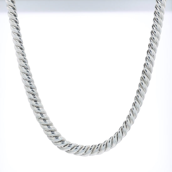 Sterling silver David Yurman chain link necklace on a white background