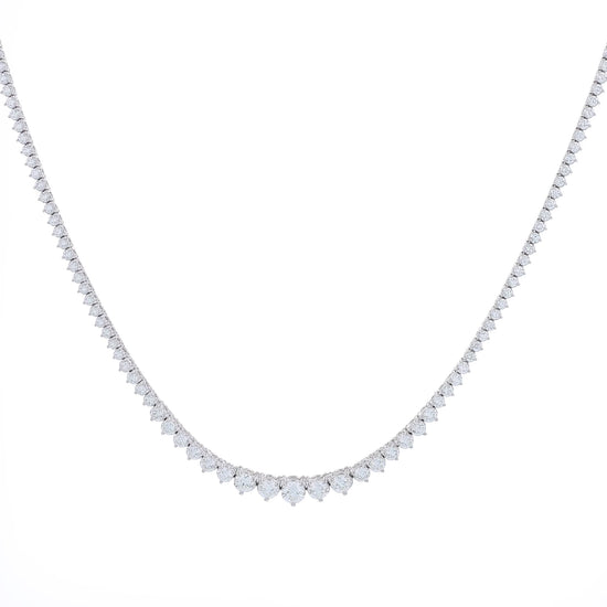 White gold 8.01 carat graduated diamond riviera necklace on a white background