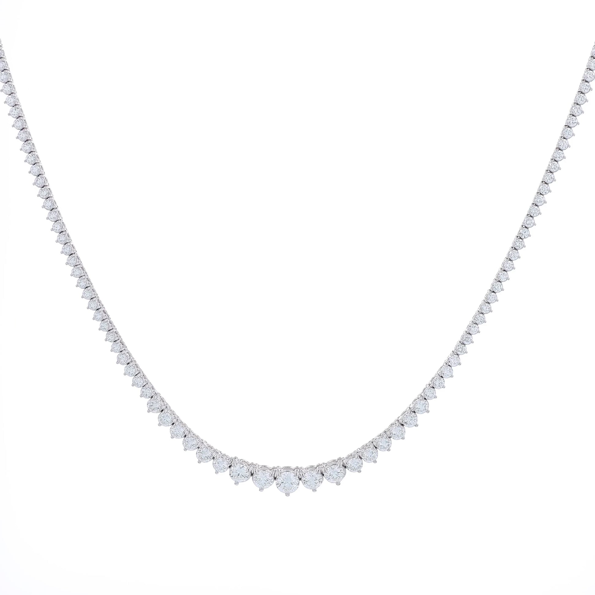 White gold 8.01 carat graduated diamond riviera necklace on a white background