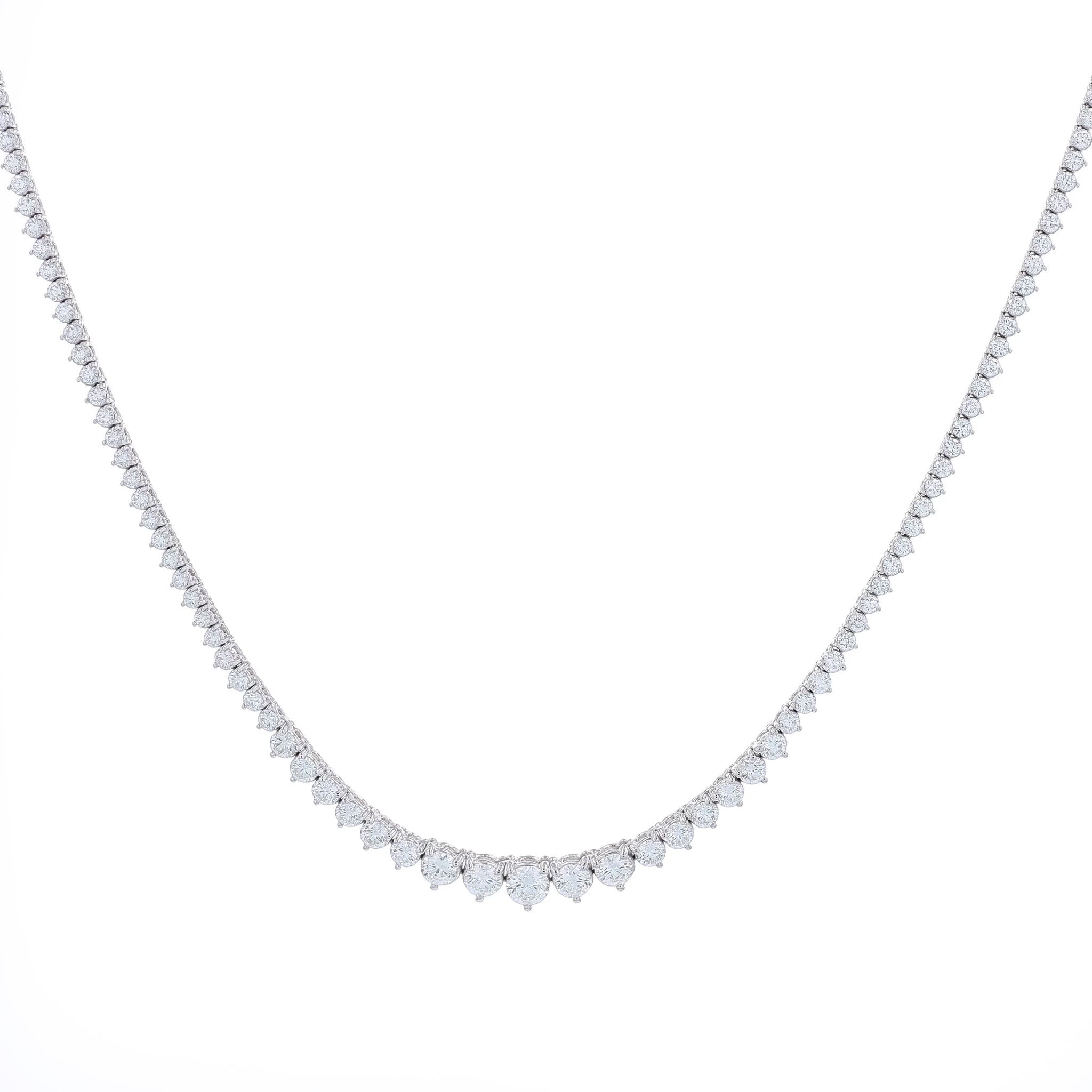 White gold 8.01 carat graduated diamond riviera necklace on a white background