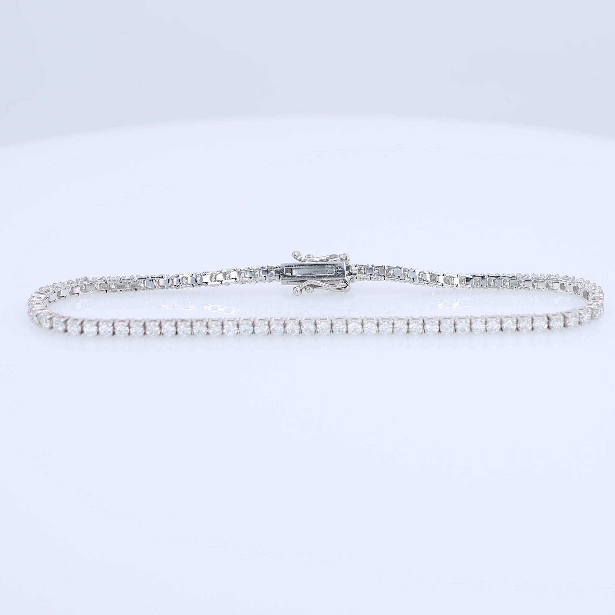 White gold 2.65 carat diamond tennis bracelet on a white background