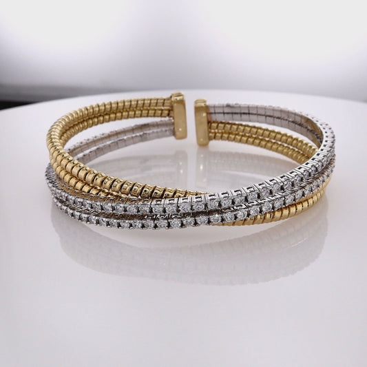 18k Two-Tone 2ct Crossover Design Diamond Cuff Bracelet