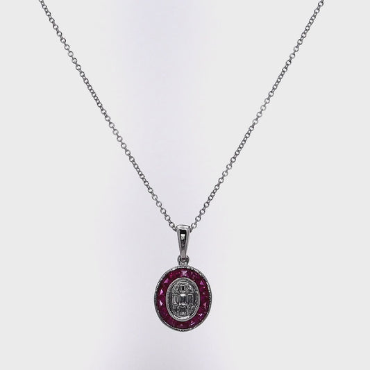 Simon G. 18k White Gold Ruby and Diamond Pendant Necklace