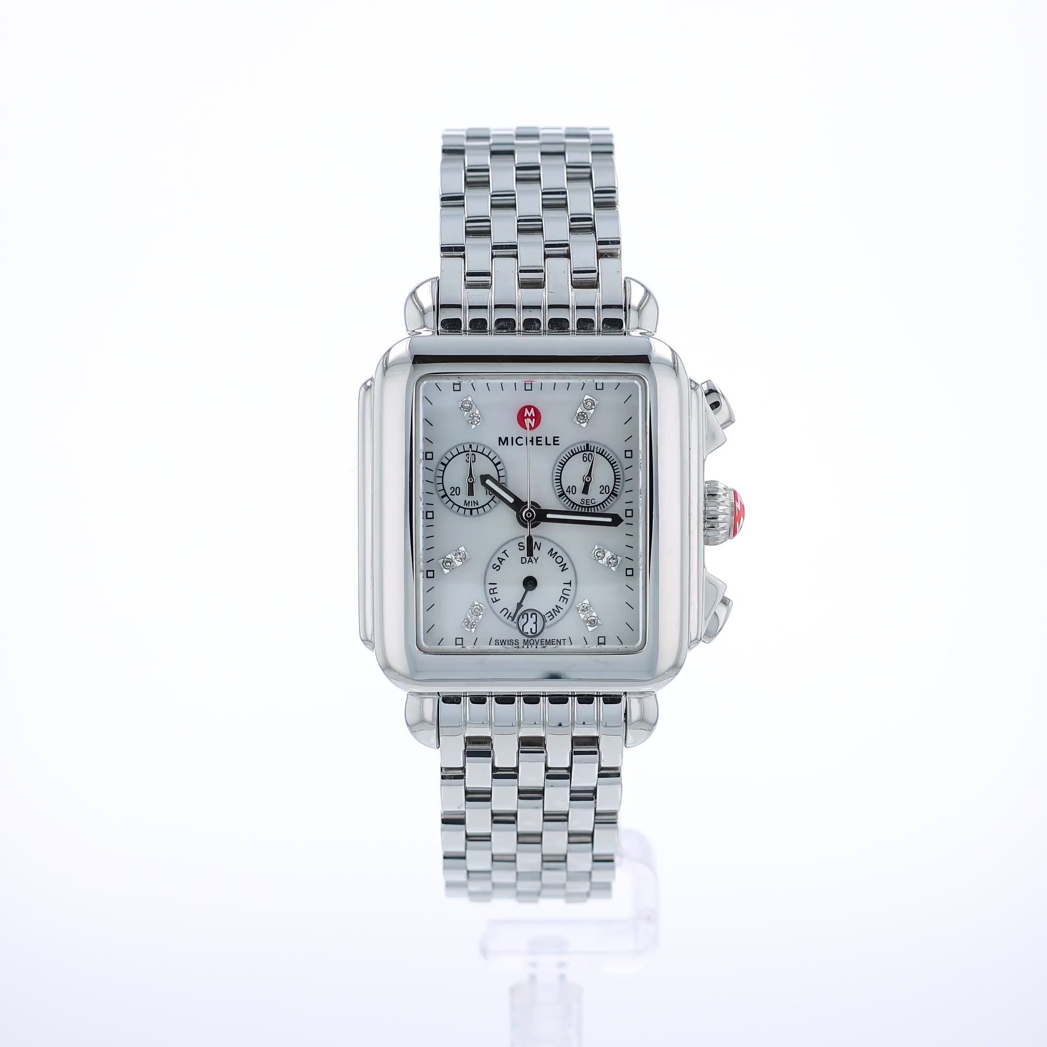 Estate Michele Stainless Steel Ladies Deco Day White MOP Diamond