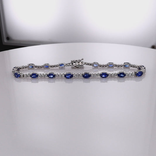 Estate 14k White Gold 7" Alternating Oval Sapphire and Diamond Bracelet