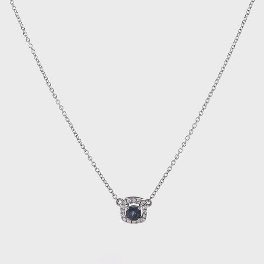14k White Gold 18" Round Alexandrite and Diamond Halo Pendant Necklace