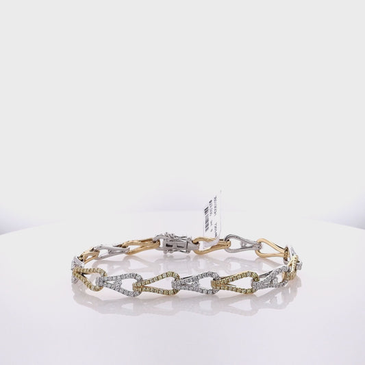 18k Two-Tone 7" Pear Shaped Link Yellow and White Diamond Bracelet