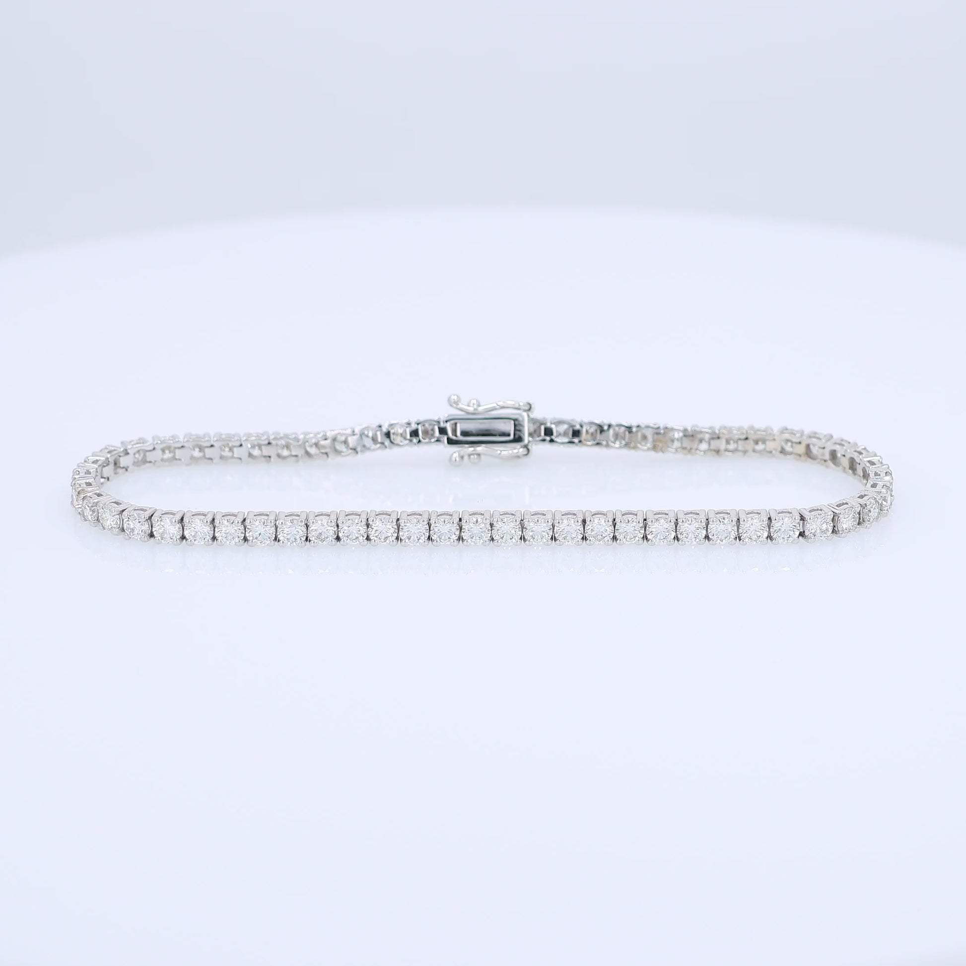 White gold 4.85 carat diamond tennis bracelet on a white background
