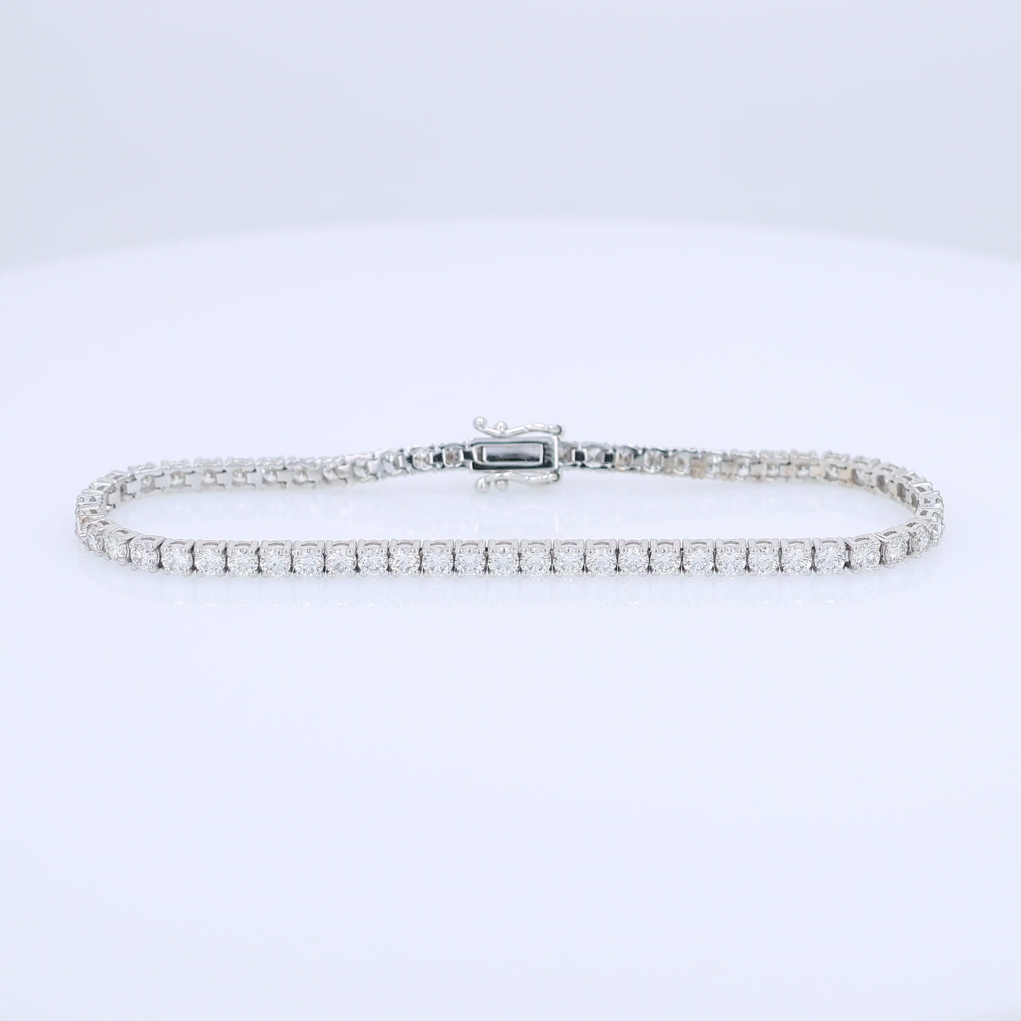 White gold 4.85 carat diamond tennis bracelet on a white background