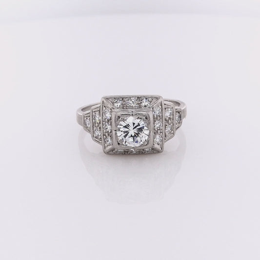 Estate Platinum Step Tower Design Diamond Square Halo Ring
