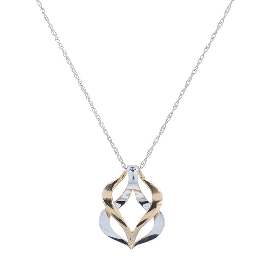Two-tone gold polished freeform slide pendant necklace on a white background