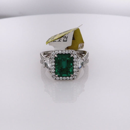 Uneek Platinum Emerald and Diamond Halo Split Shank Ring