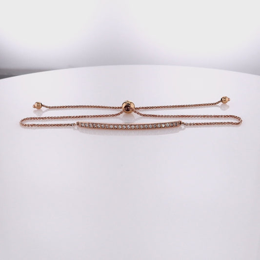 14k Rose Gold Polished Diamond Bar Adjustable Chain Bracelet