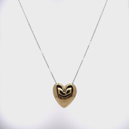 14k Yellow Gold Puffed Heart Pendant Necklace