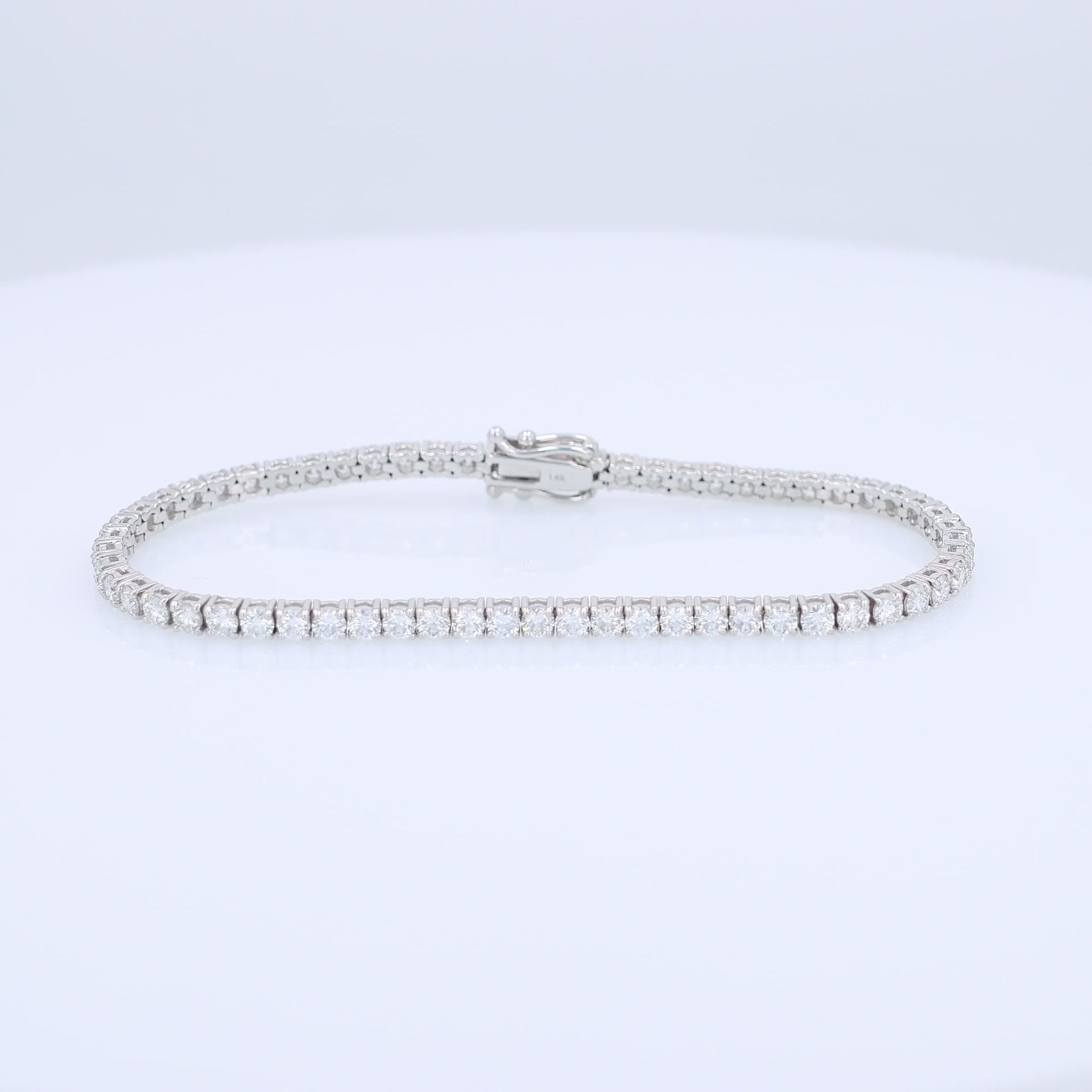 White gold 4.71 carat diamond tennis bracelet on a white background