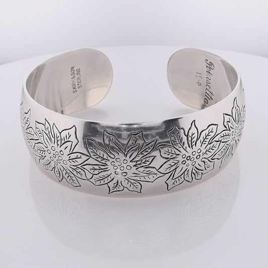 Estate S.Kirk & Son Sterling Silver Flower of the Month Cuff Bracelet